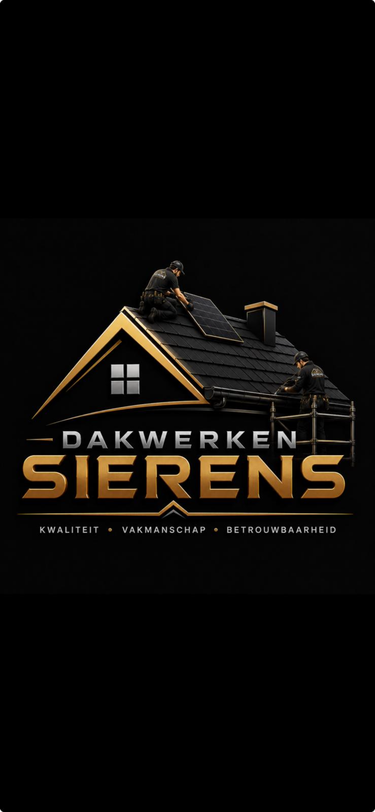 Logo Dakwerken Sierens met twee dakwerkers op een dak
